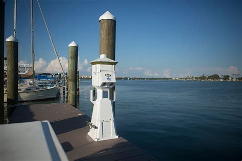 dock box with electric|boat dock power pedestals.